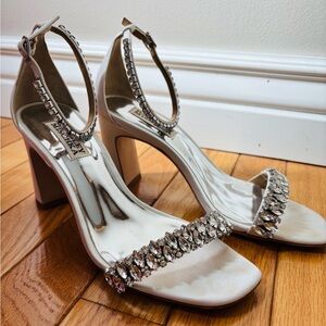 Badgley Mischka Crystal Embellished Cream Heels